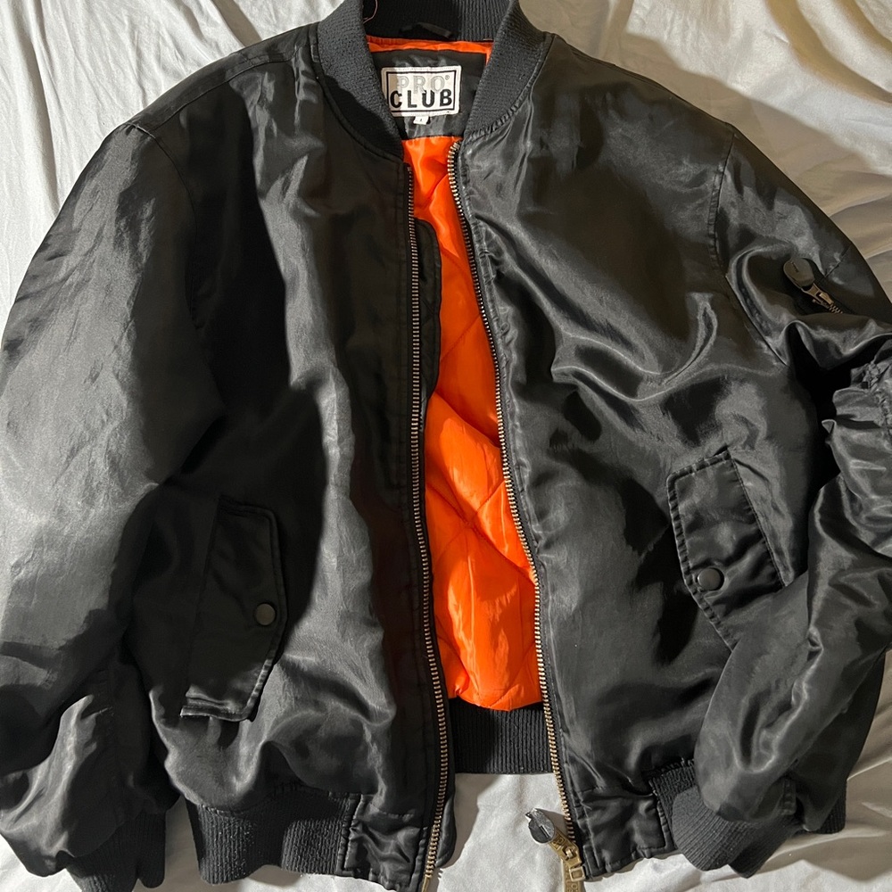 Black Bomber Jacket with Orange Lining